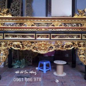 Bàn thờ án gian Tứ Linh hóa chân 12 sơn son