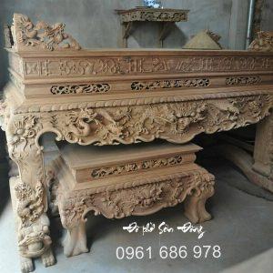 Bộ sập thờ Tứ Linh hổ phù gỗ gụ