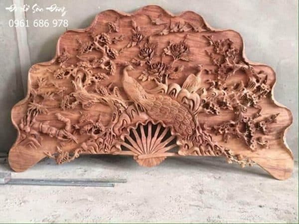 Quạt thờ chim Công gỗ gụ