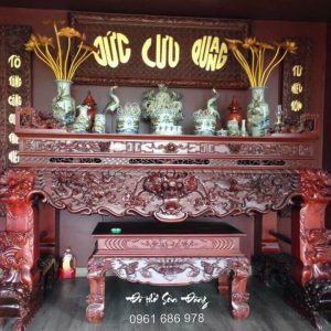Bộ sập thờ Tứ Linh, hoành phi câu đối gỗ gụ