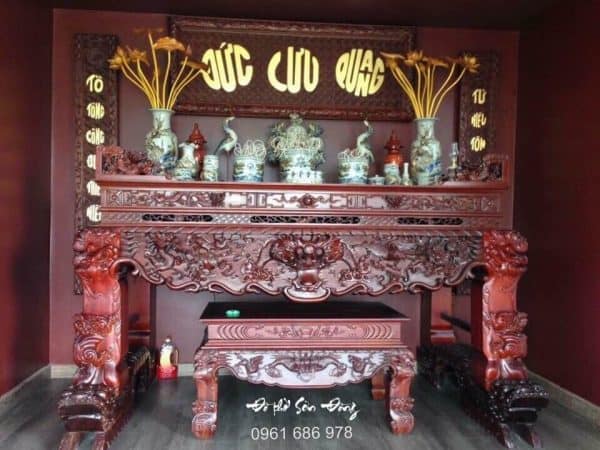 Bộ sập thờ Tứ Linh, hoành phi câu đối gỗ gụ