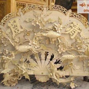 Quạt thờ chim công gỗ mít
