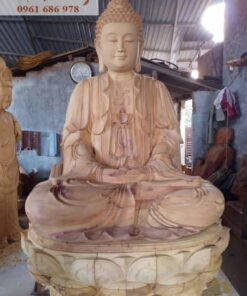 Tượng Phật A di đà ngồi đài sen bằng gỗ mít