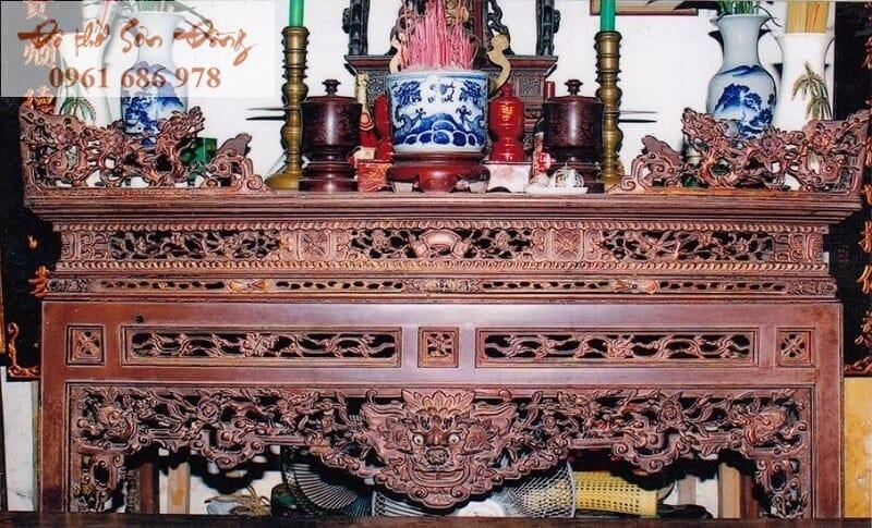 Mẫu bàn thờ án gian cổ chạm đầu Rồng - Đồ thờ Sơn Đồng