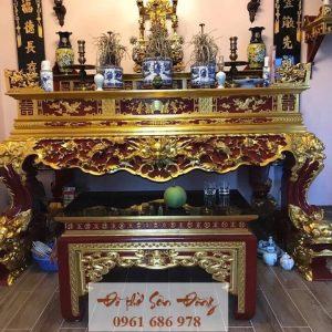 Sập thờ hổ phù nhị cấp gỗ mít đẹp
